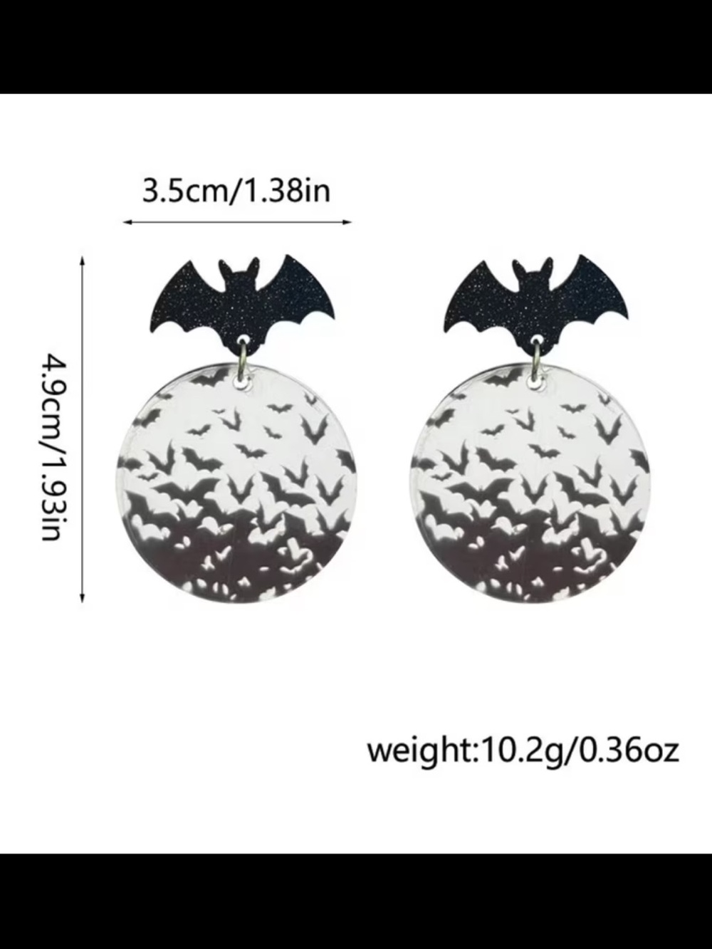 🦇Black Bat and Bat-Swarm Acrylic Drop Earrings - Picture 3 of 5